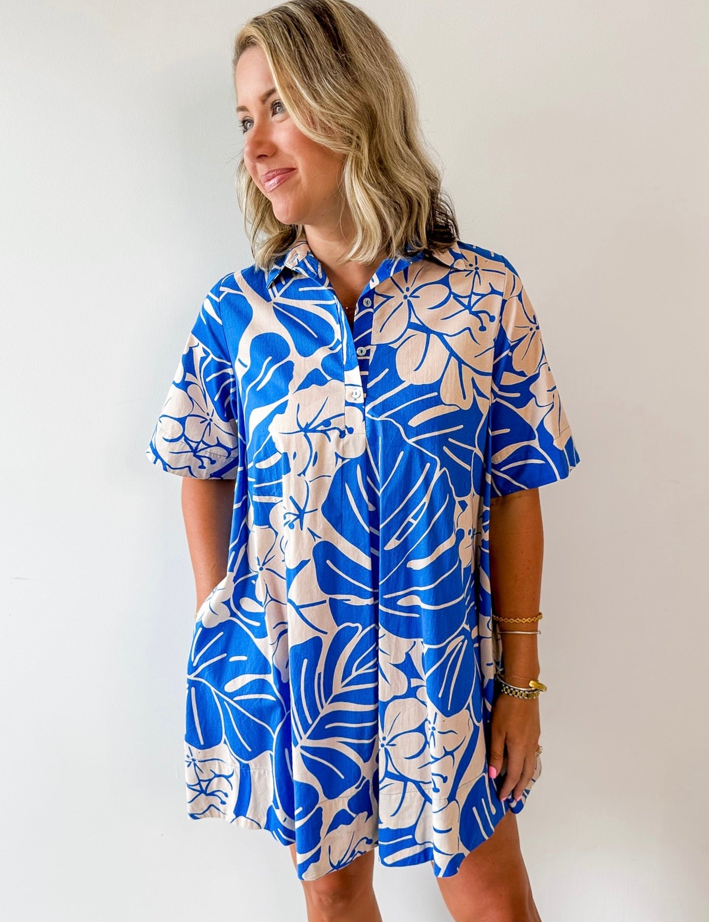 Tropical Floral Print Button Dress