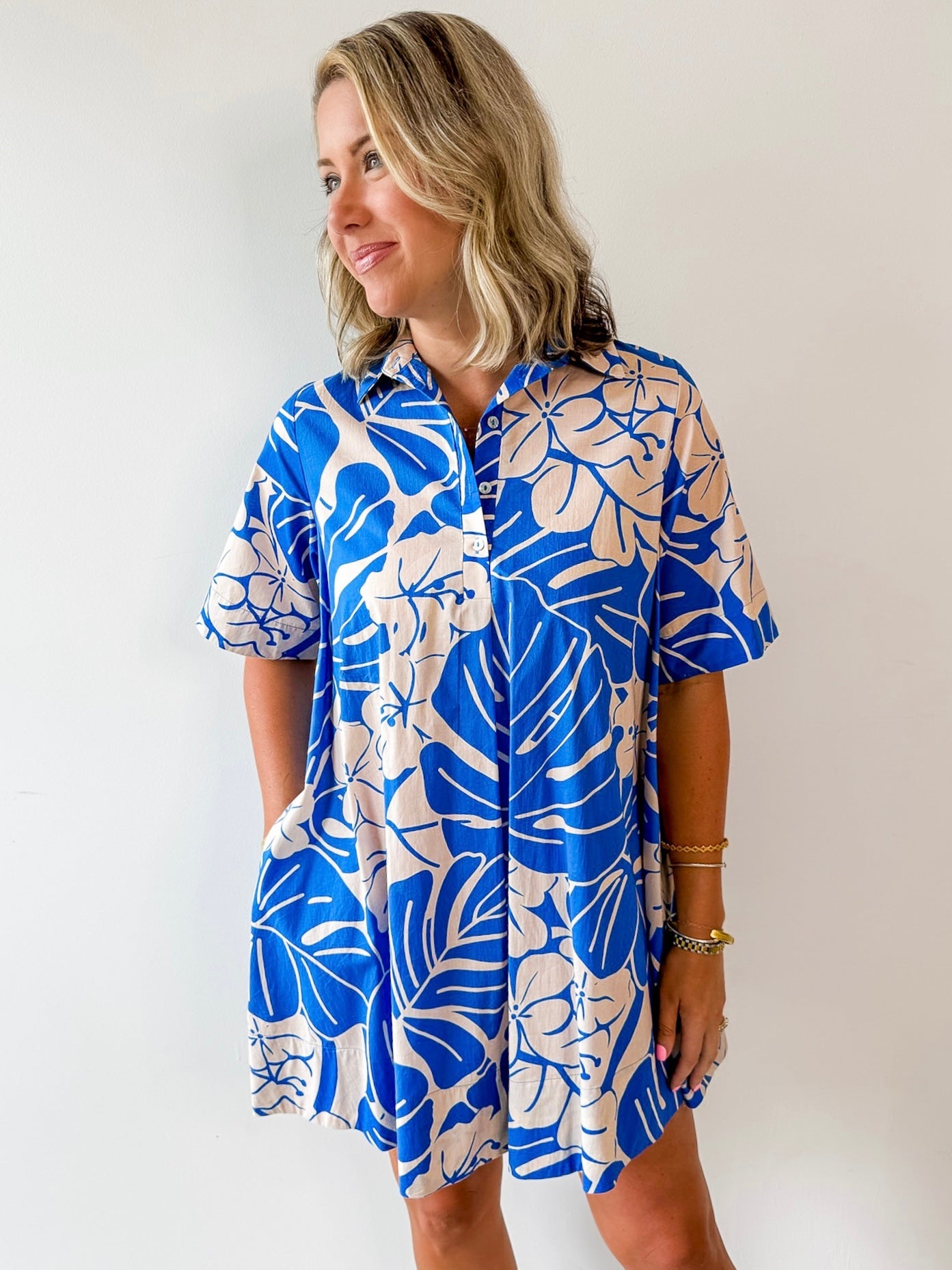 Tropical Floral Print Button Dress