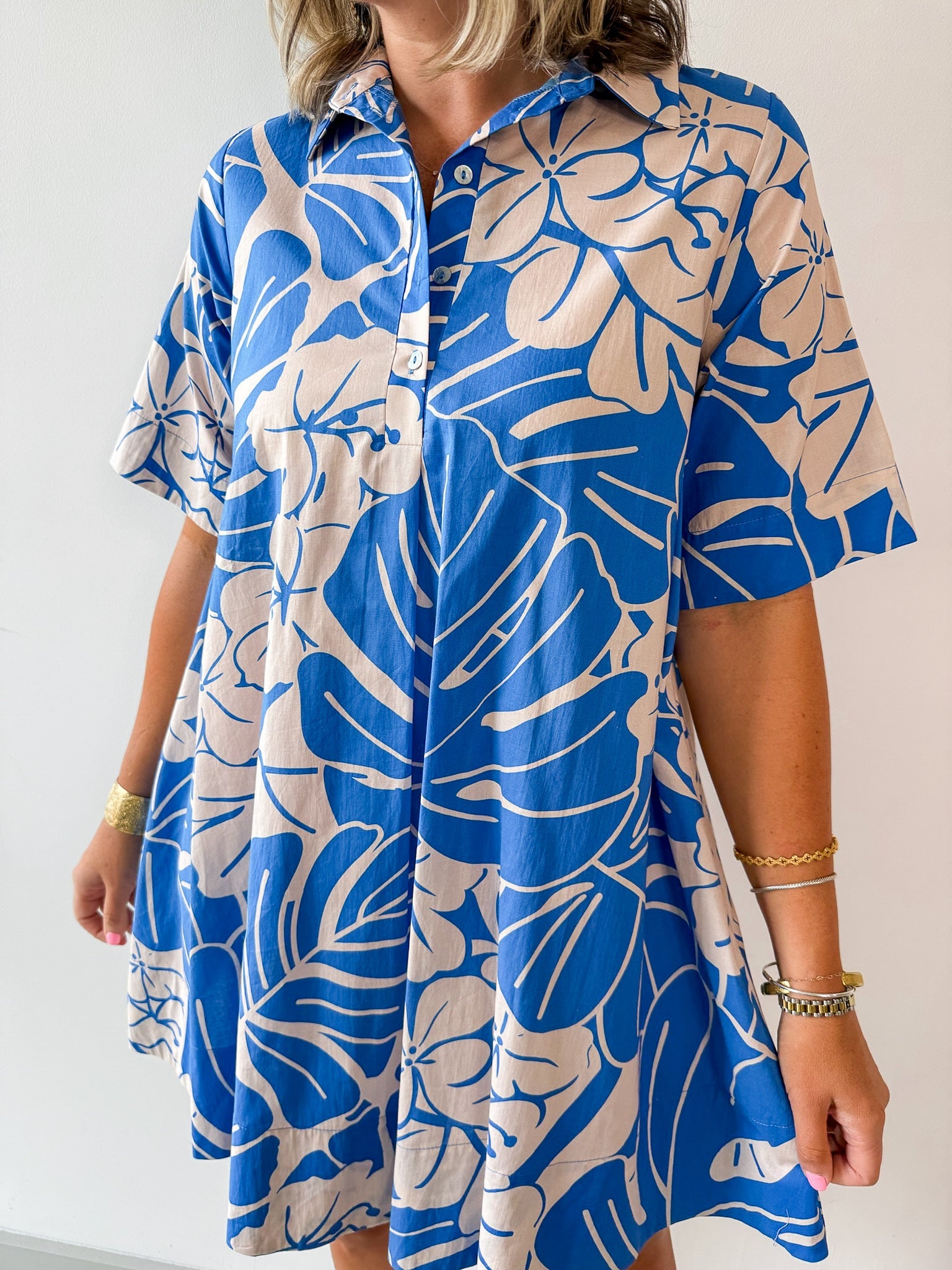 Tropical Floral Print Button Dress