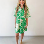 Tropical Floral Print Button Dress