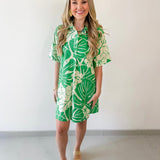 Tropical Floral Print Button Dress