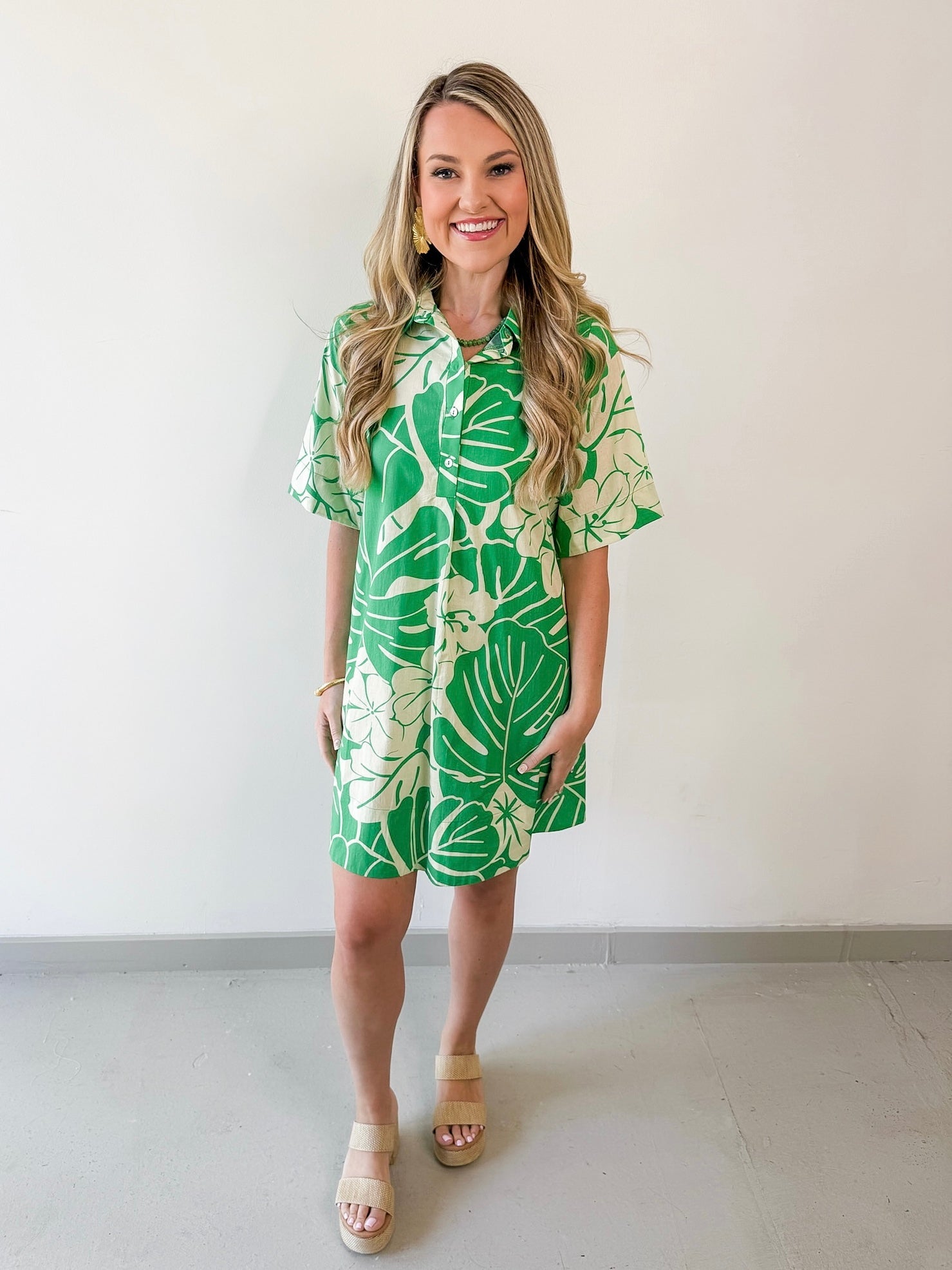 Tropical Floral Print Button Dress