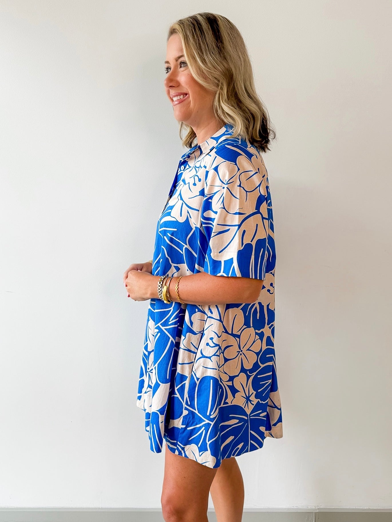 Tropical Floral Print Button Dress