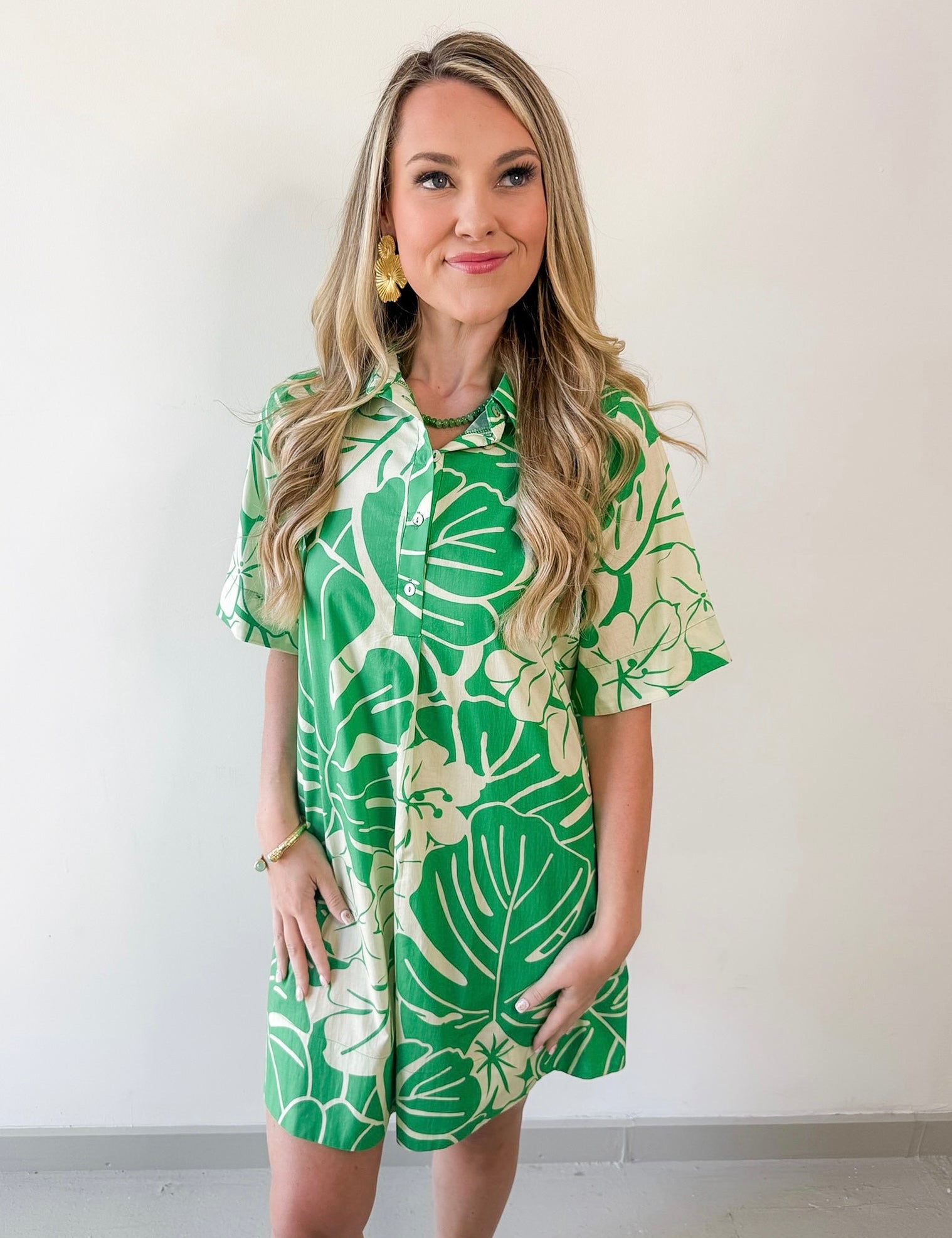 Tropical Floral Print Button Dress