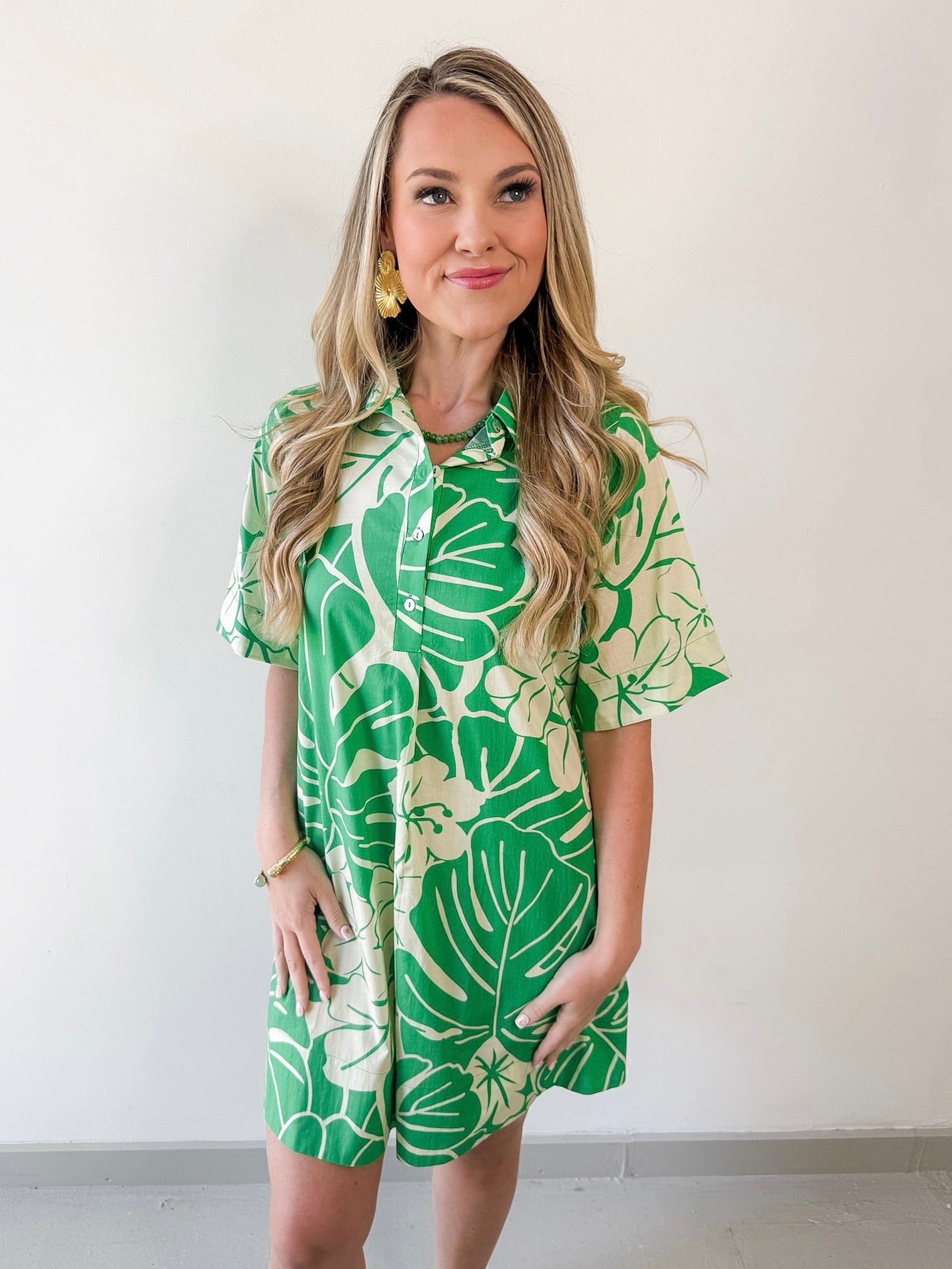 Tropical Floral Print Button Dress