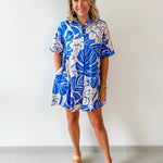 Tropical Floral Print Button Dress