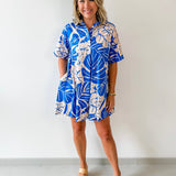 Tropical Floral Print Button Dress