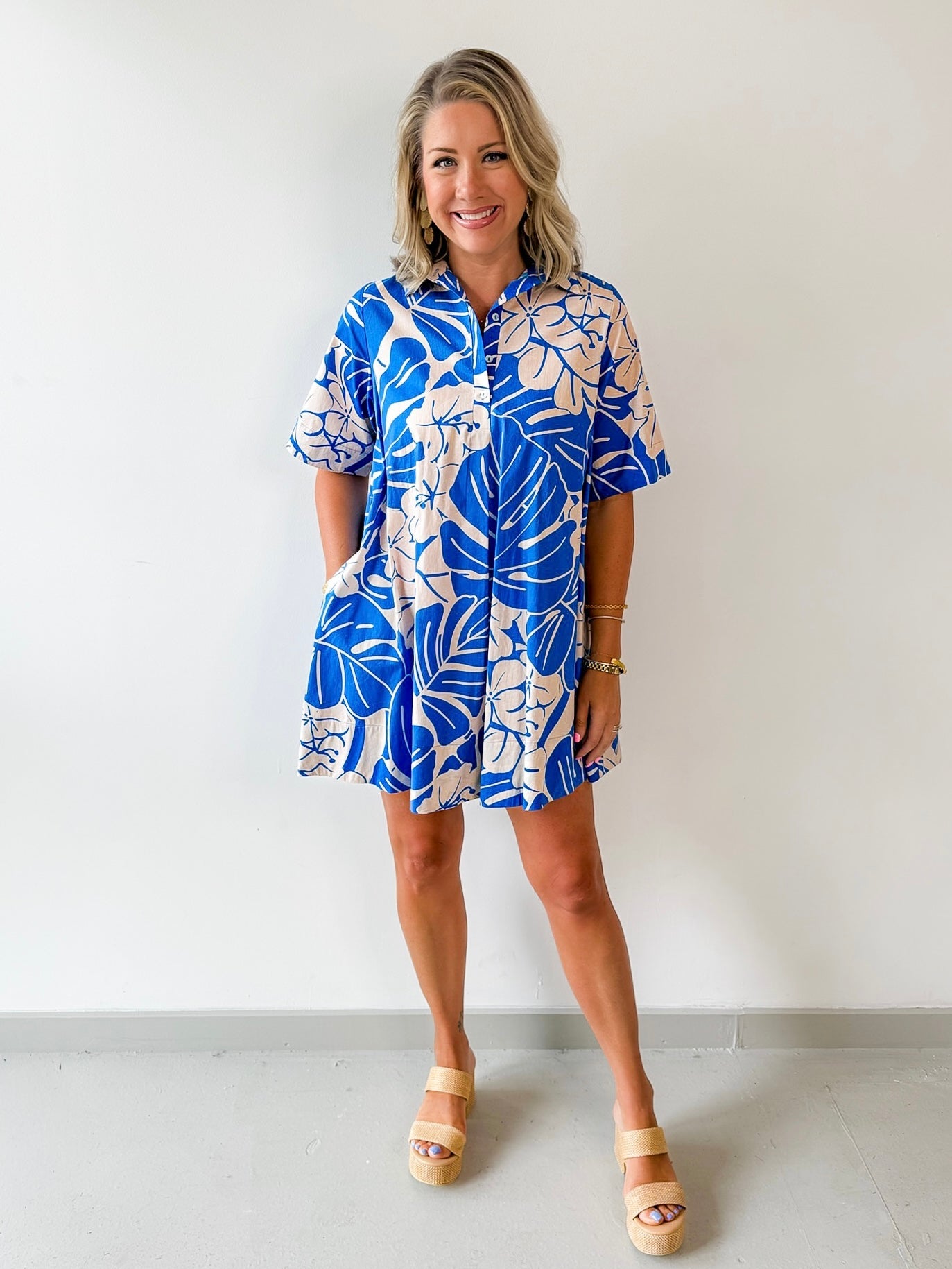 Tropical Floral Print Button Dress