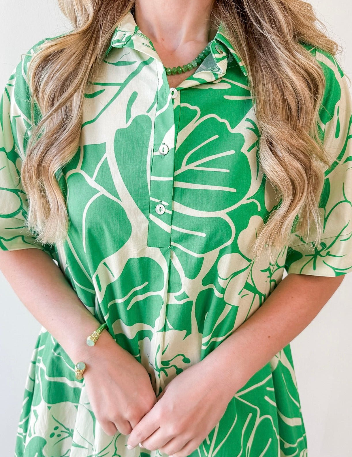 Tropical Floral Print Button Dress