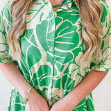 Tropical Floral Print Button Dress
