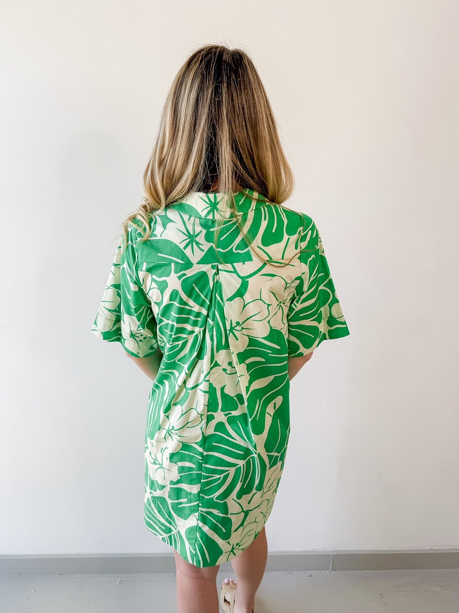 Tropical Floral Print Button Dress