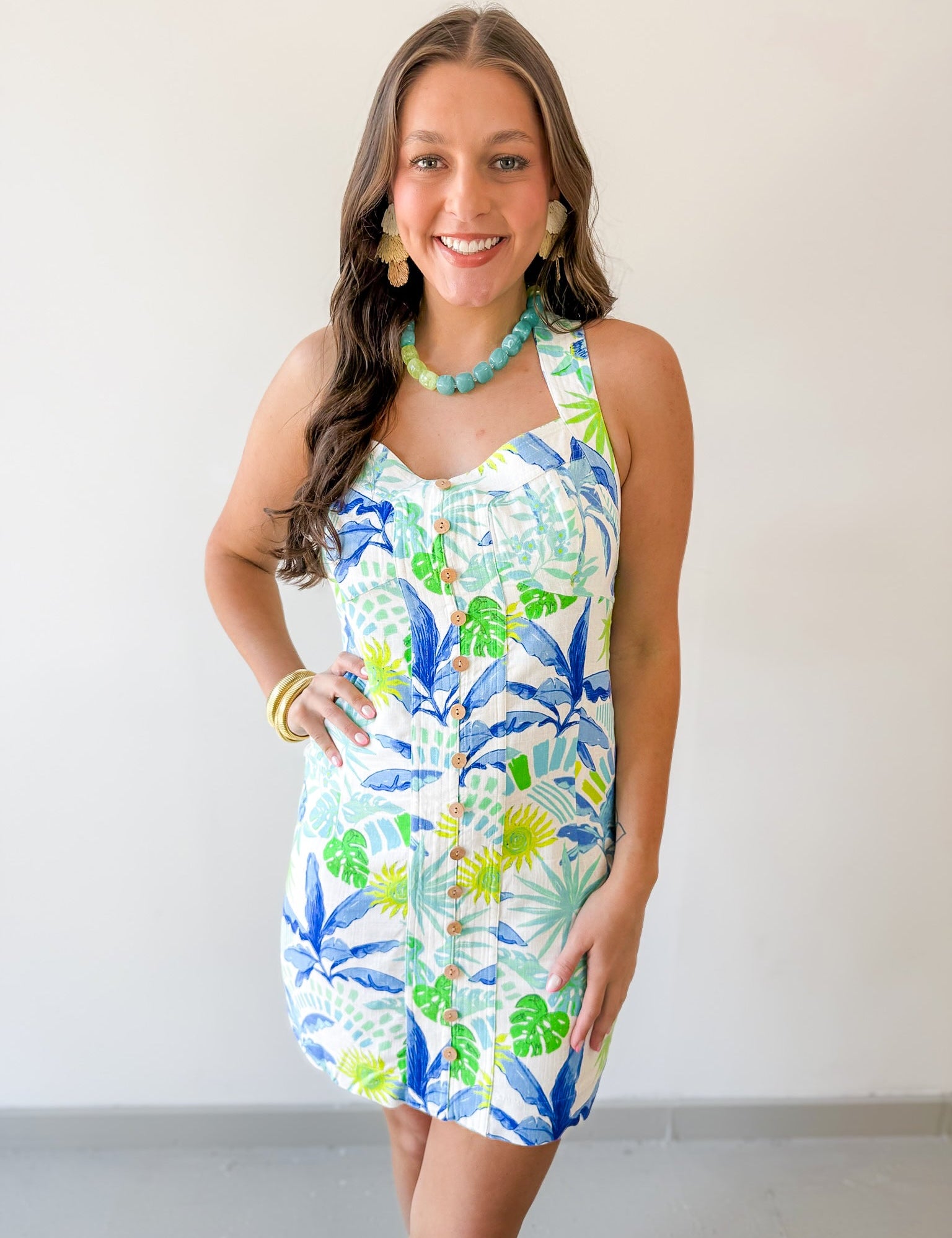 Tropical Print Cross Back Dress