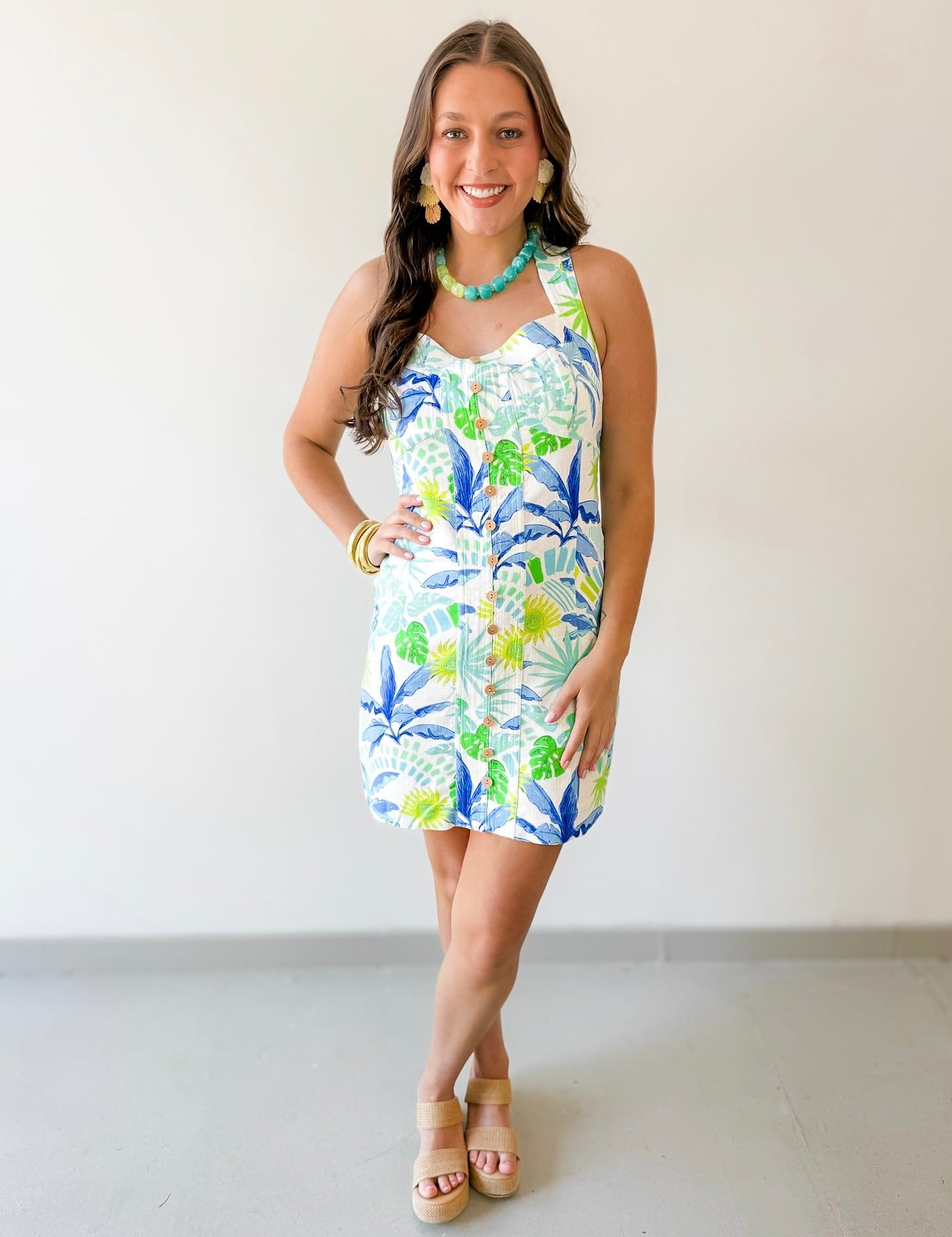 Tropical Print Cross Back Dress