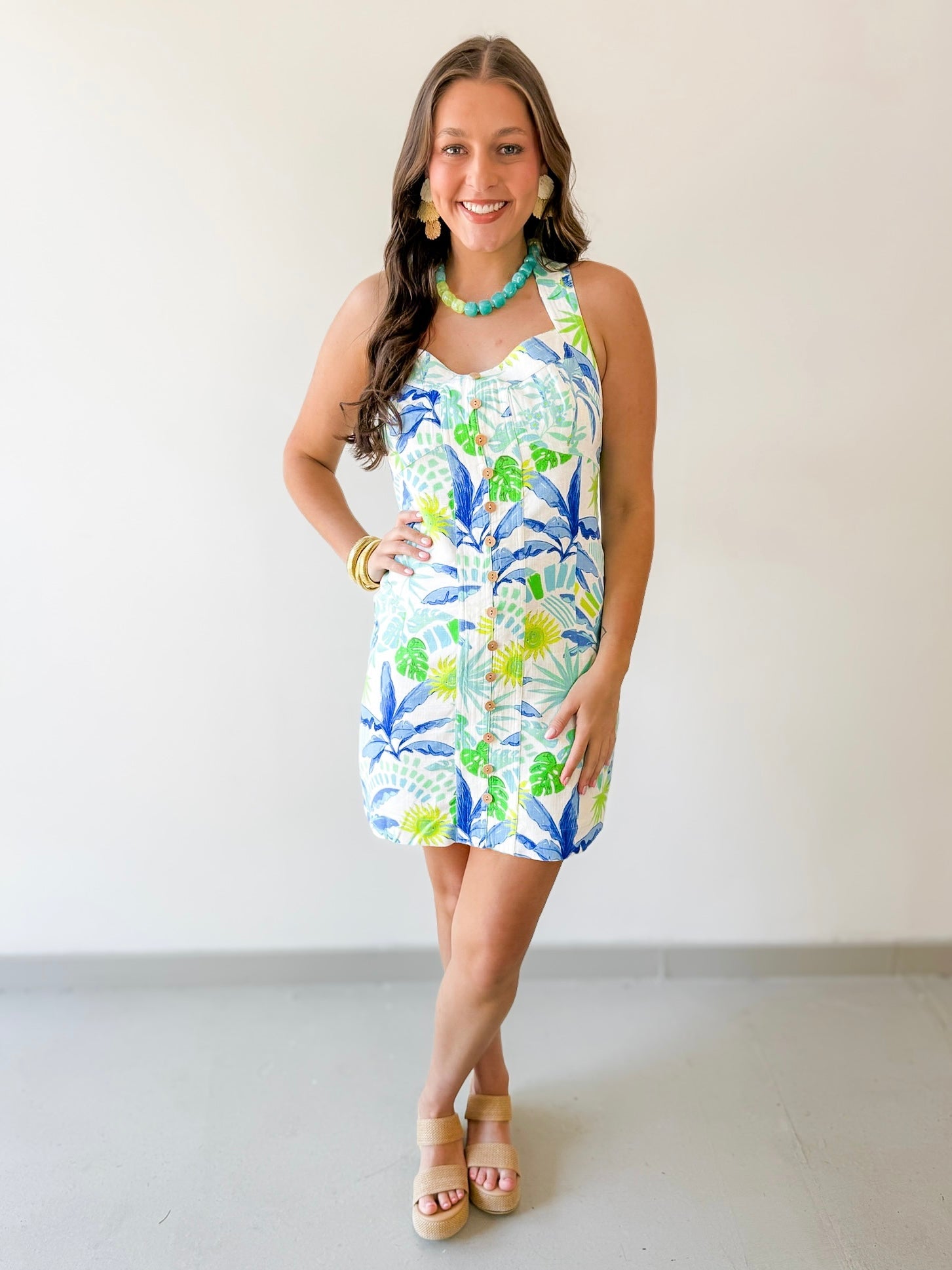 Tropical Print Cross Back Dress