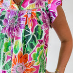 Tropical Print Keyhole Top
