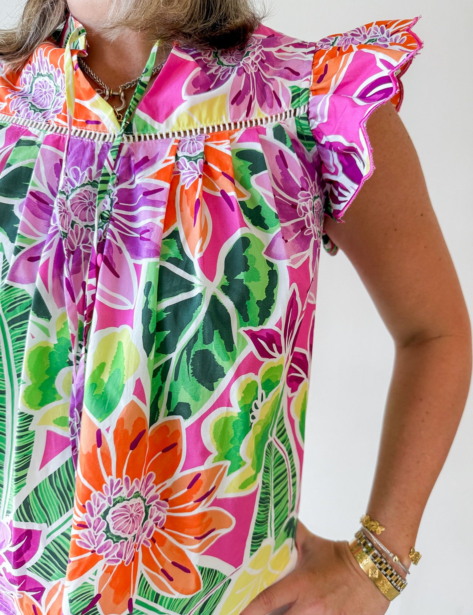 Tropical Print Keyhole Top