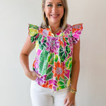Tropical Print Keyhole Top