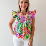 Tropical Print Keyhole Top
