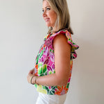Tropical Print Keyhole Top