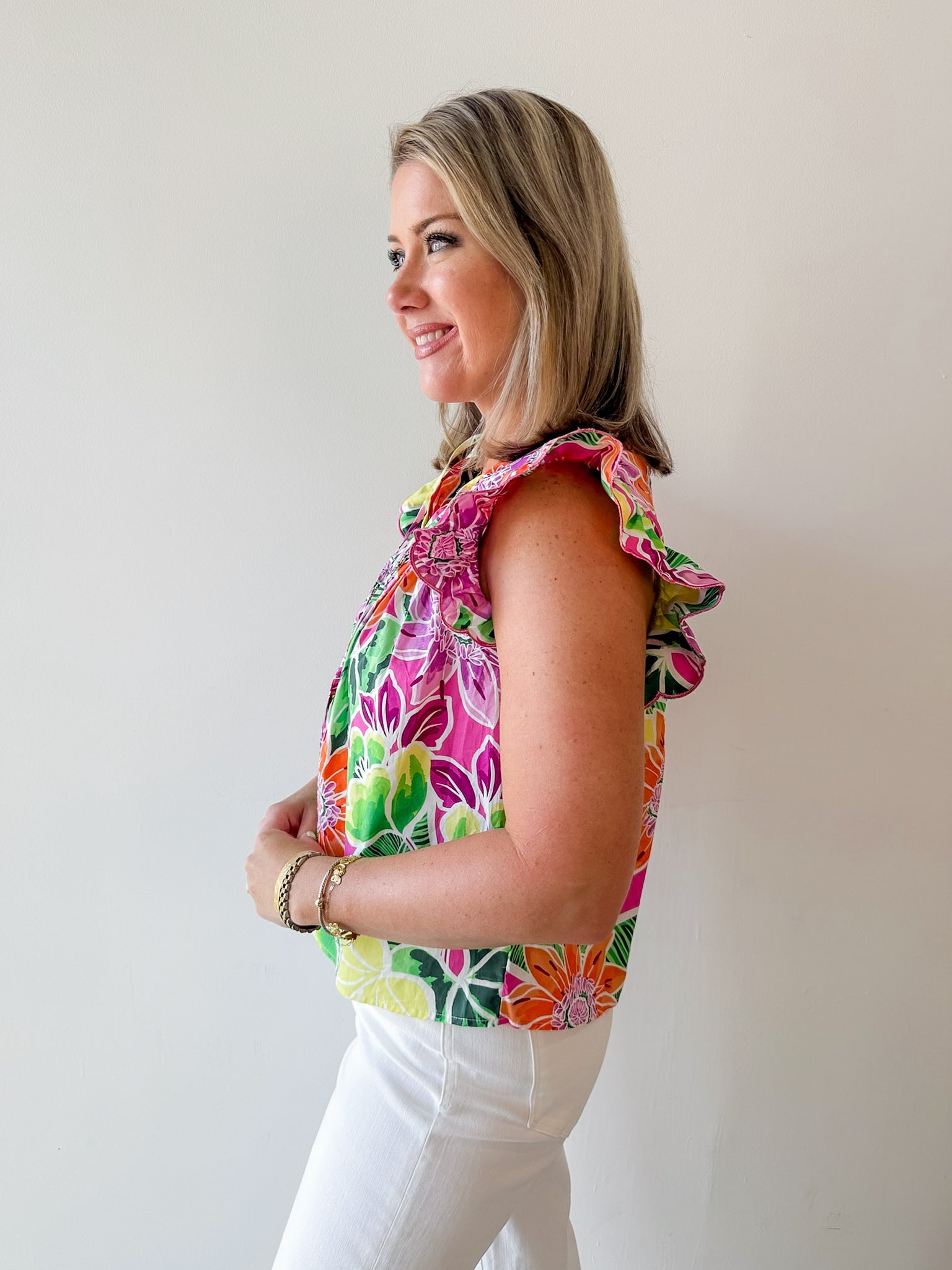 Tropical Print Keyhole Top