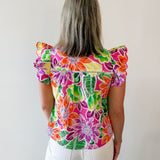 Tropical Print Keyhole Top