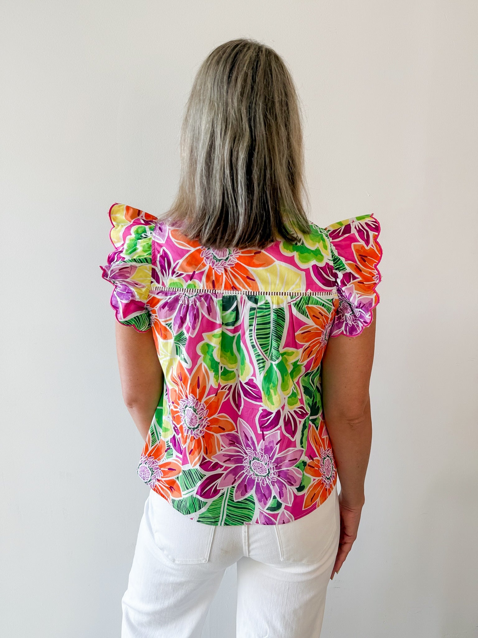 Tropical Print Keyhole Top