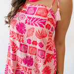 Tropical Print Tasseled Dress - Pink