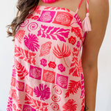 Tropical Print Tasseled Dress - Pink