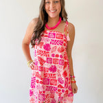 Tropical Print Tasseled Dress - Pink
