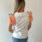 Tropical Ruffle Sleeve Knit Top