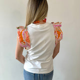 Tropical Ruffle Sleeve Knit Top