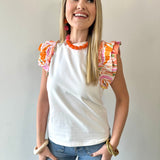 Tropical Ruffle Sleeve Knit Top