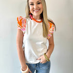 Tropical Ruffle Sleeve Knit Top