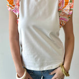 Tropical Ruffle Sleeve Knit Top