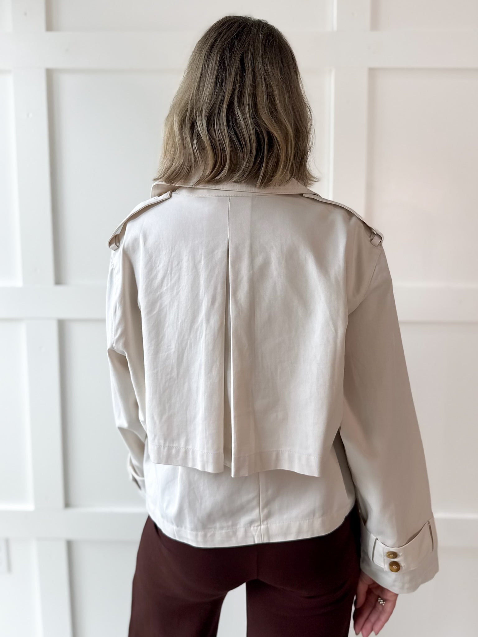 Twill Crop Trench Jacket - Bone