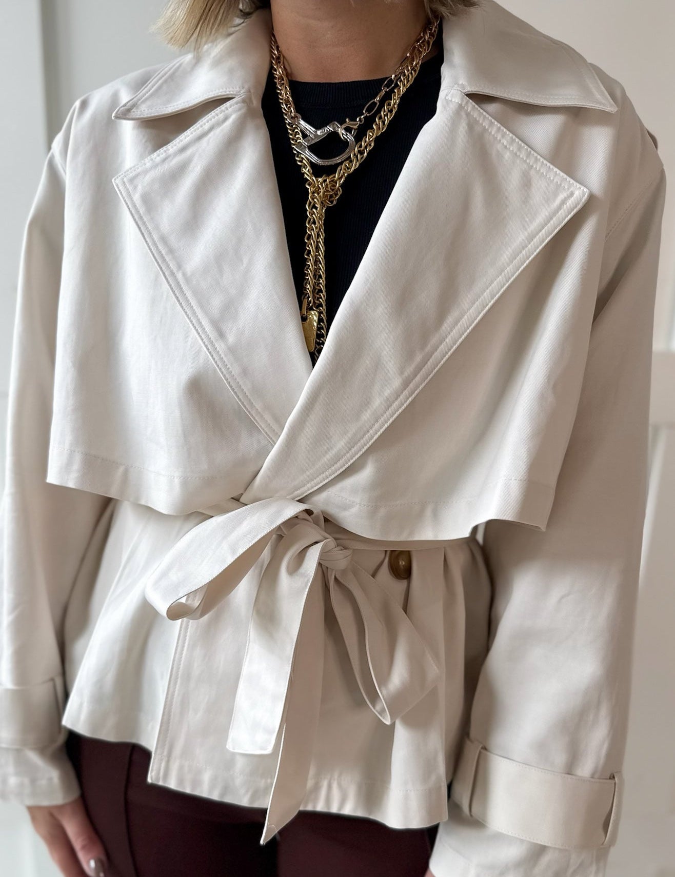 Twill Crop Trench Jacket - Bone