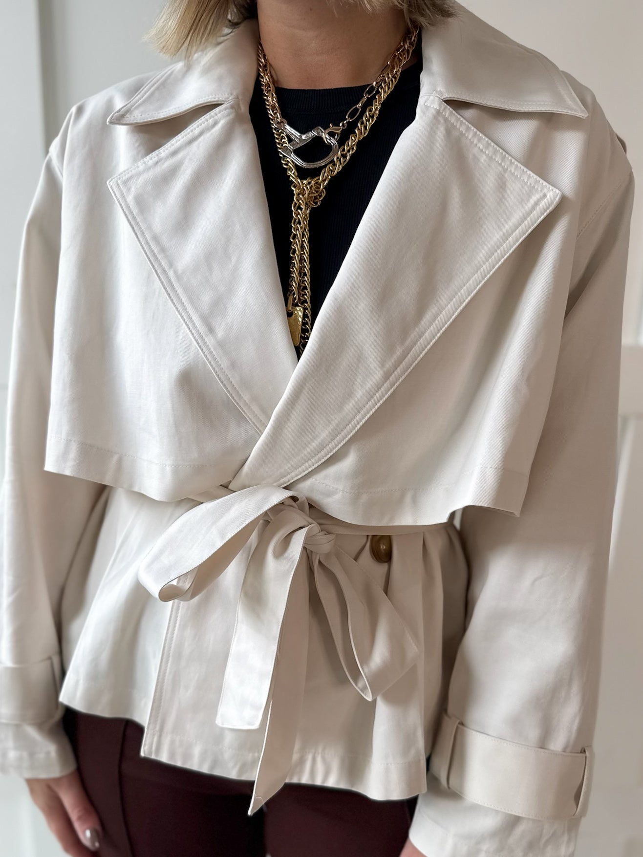 Twill Crop Trench Jacket - Bone