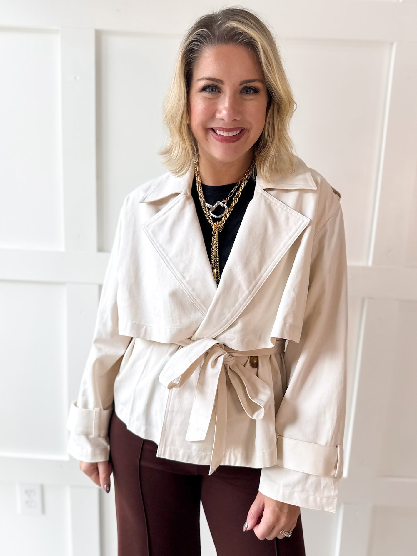 Twill Crop Trench Jacket - Bone