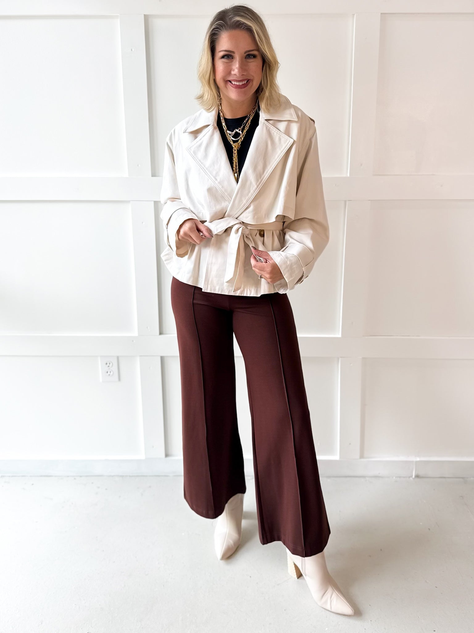 Twill Crop Trench Jacket - Bone
