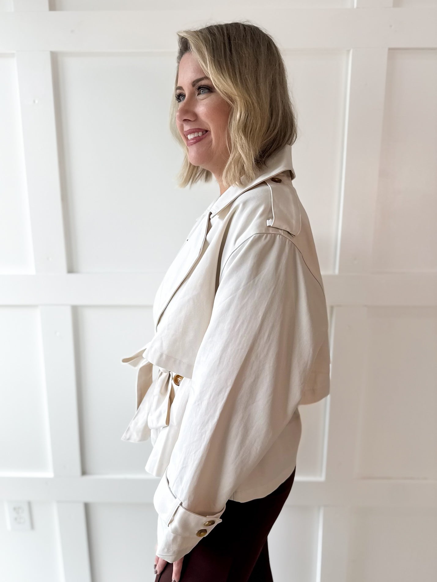 Twill Crop Trench Jacket - Bone