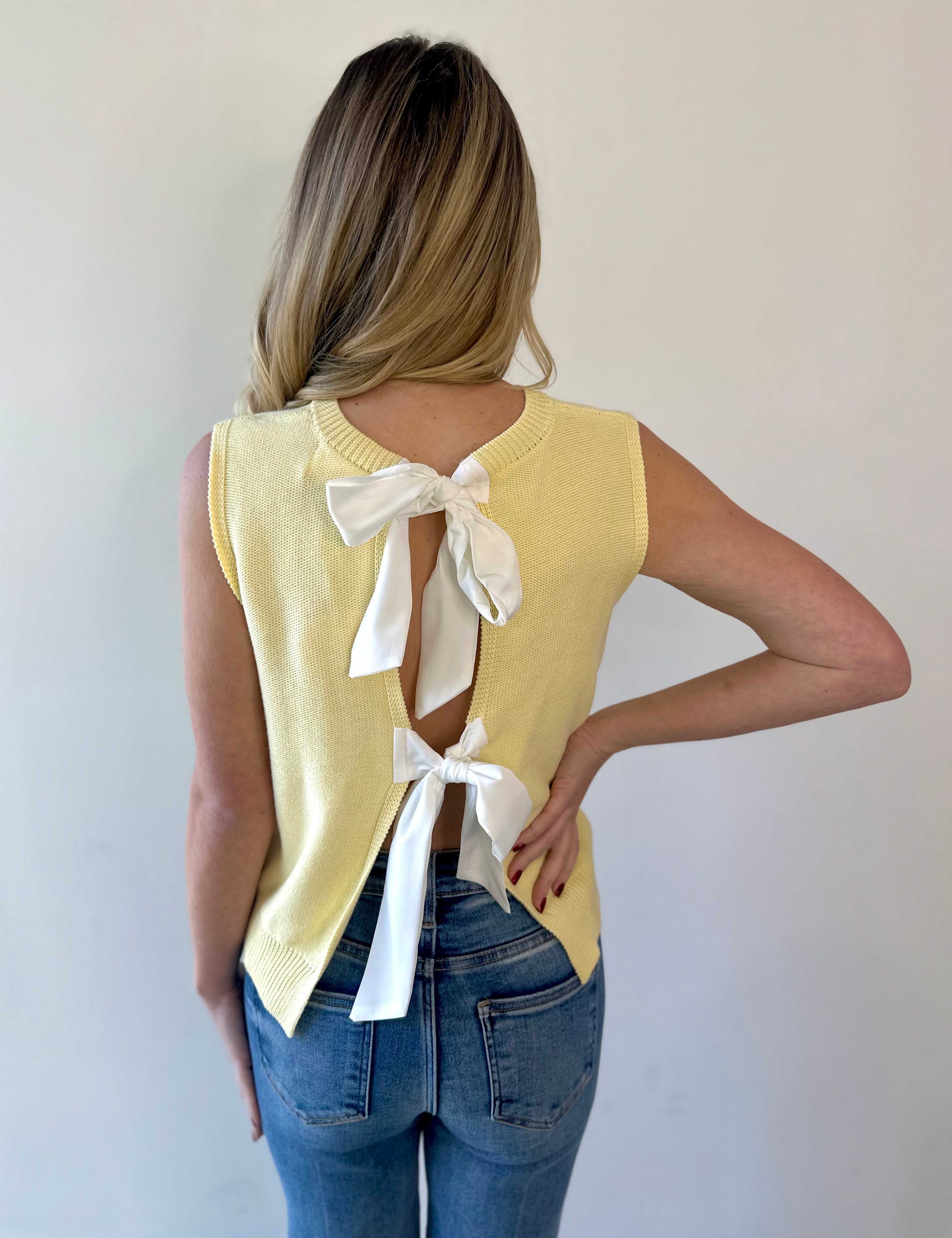 Twist Bow Sweater Tank - Lemon