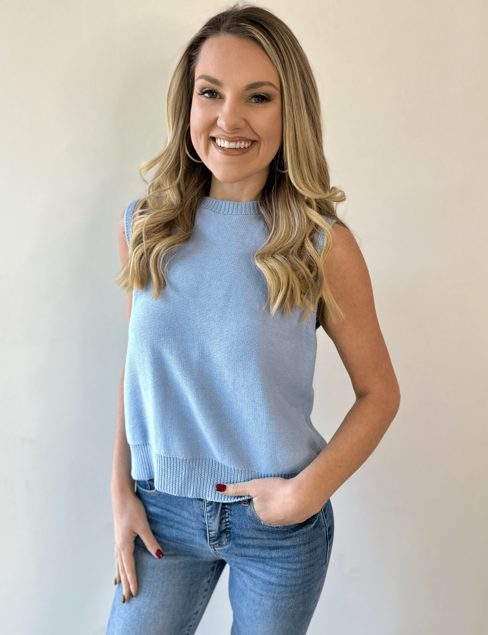 Twist Bow Sweater Tank - Sky Blue