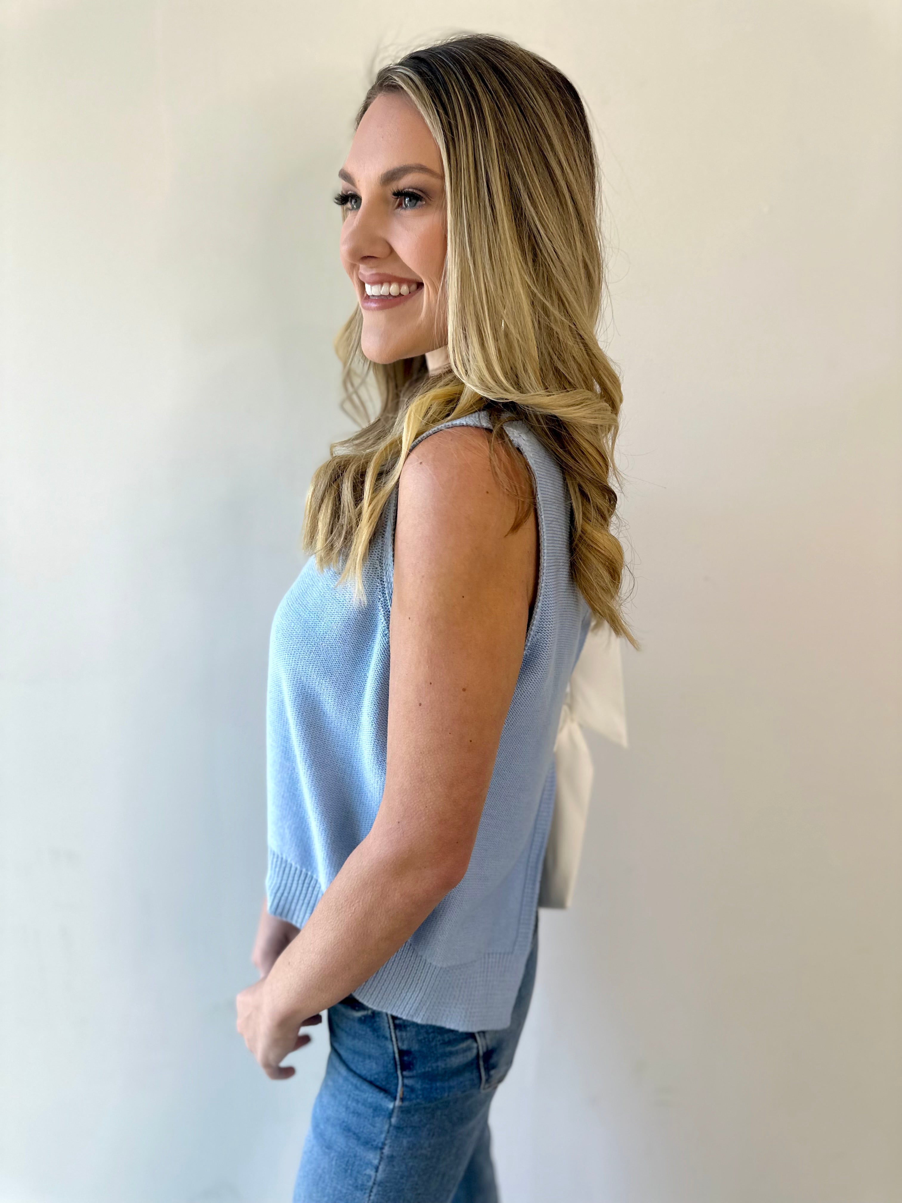 Twist Bow Sweater Tank - Sky Blue