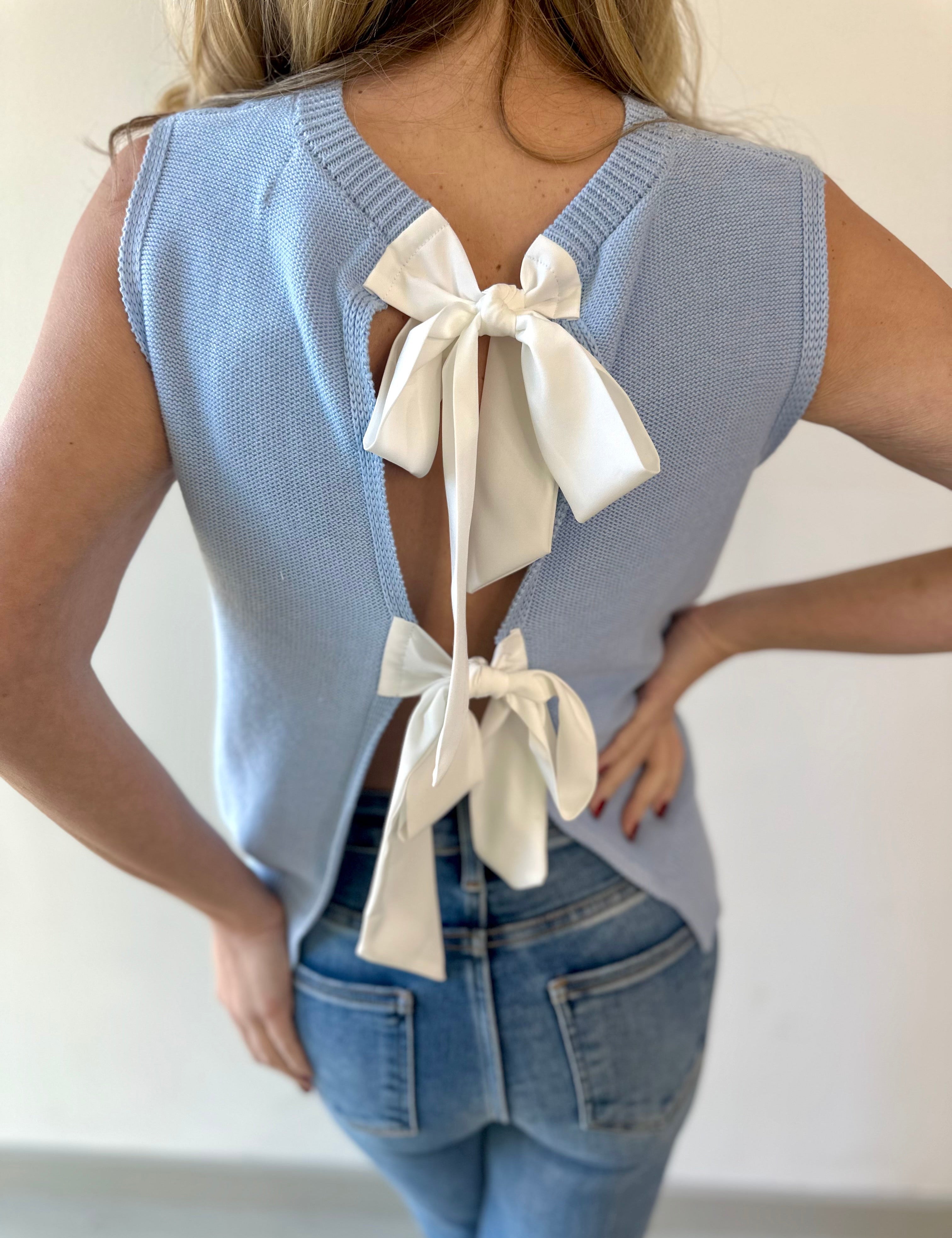 Twist Bow Sweater Tank - Sky Blue