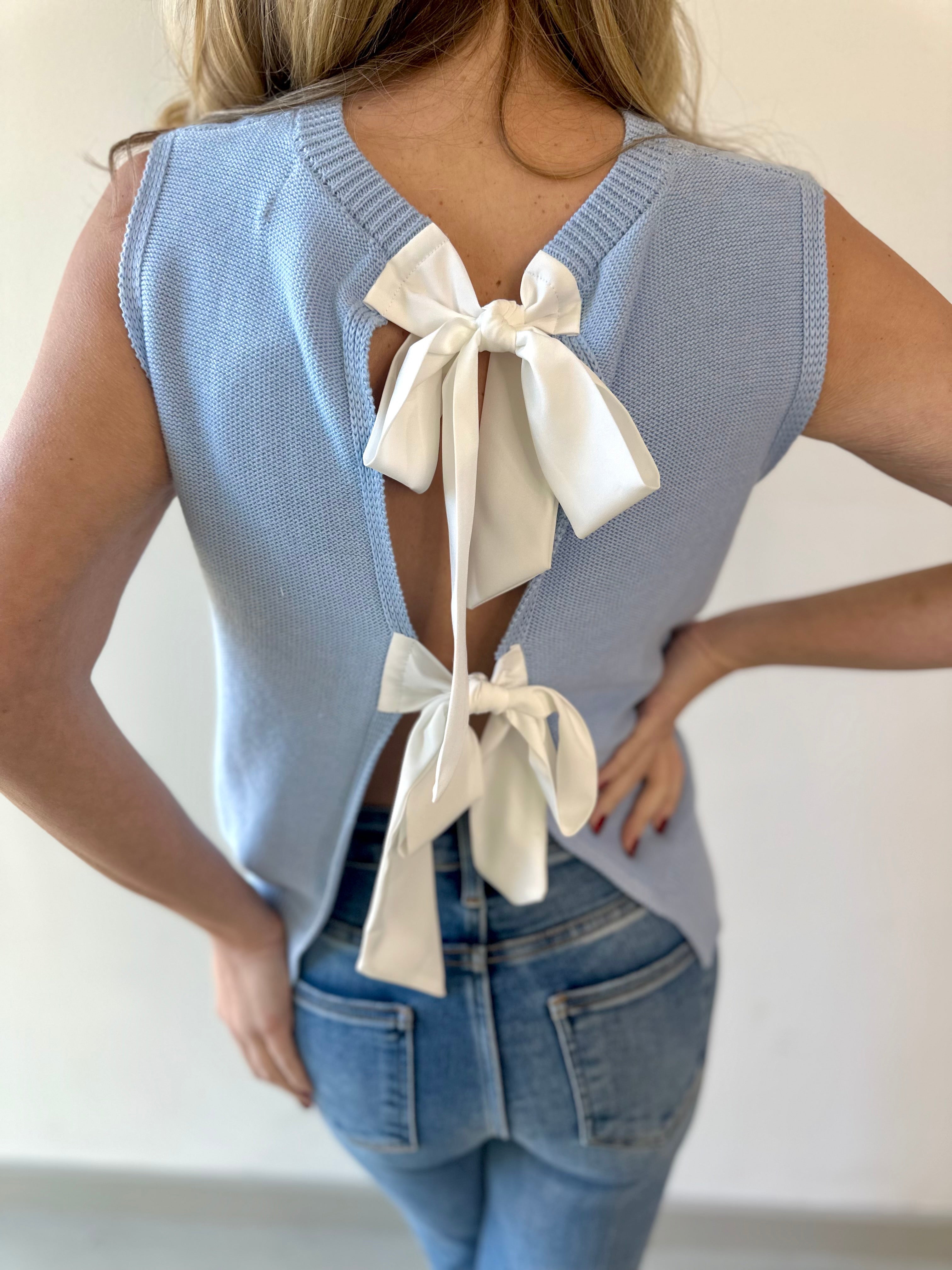 Twist Bow Sweater Tank - Sky Blue