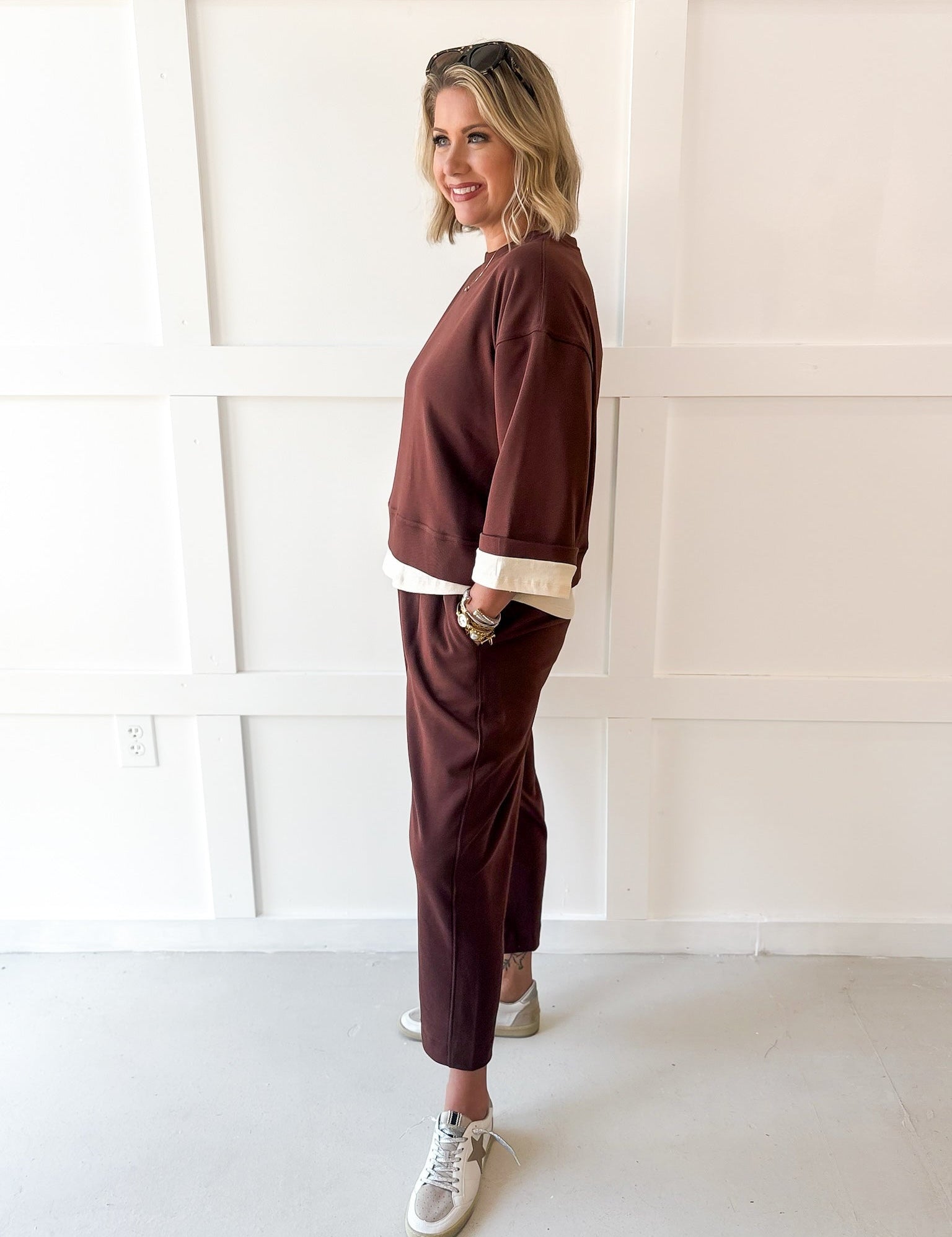 Two Layer Top & Pant Set - Brown