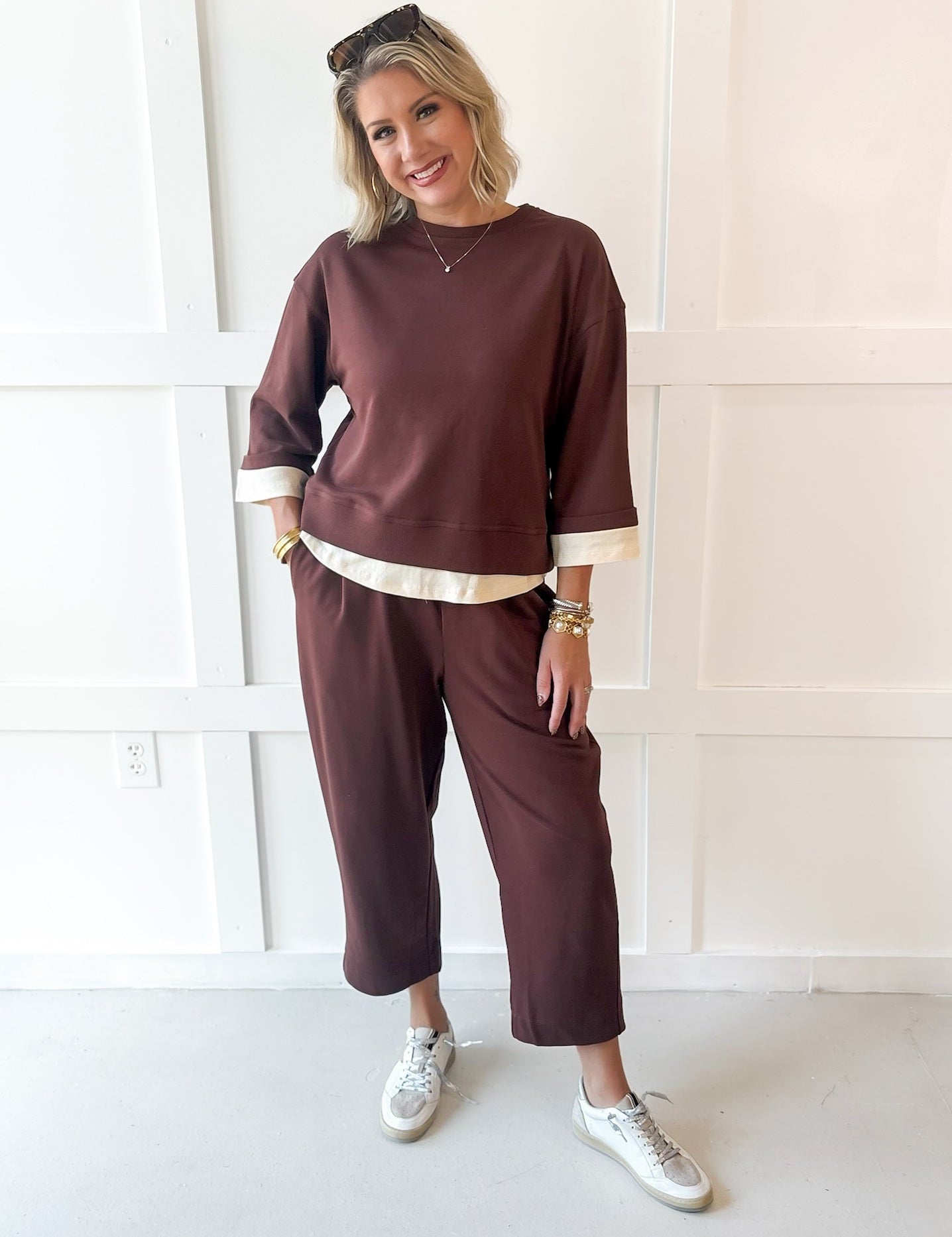 Two Layer Top & Pant Set - Brown