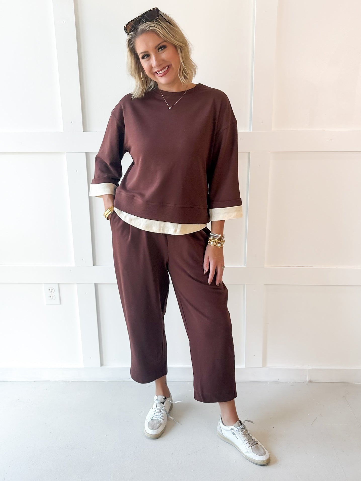 Two Layer Top & Pant Set - Brown