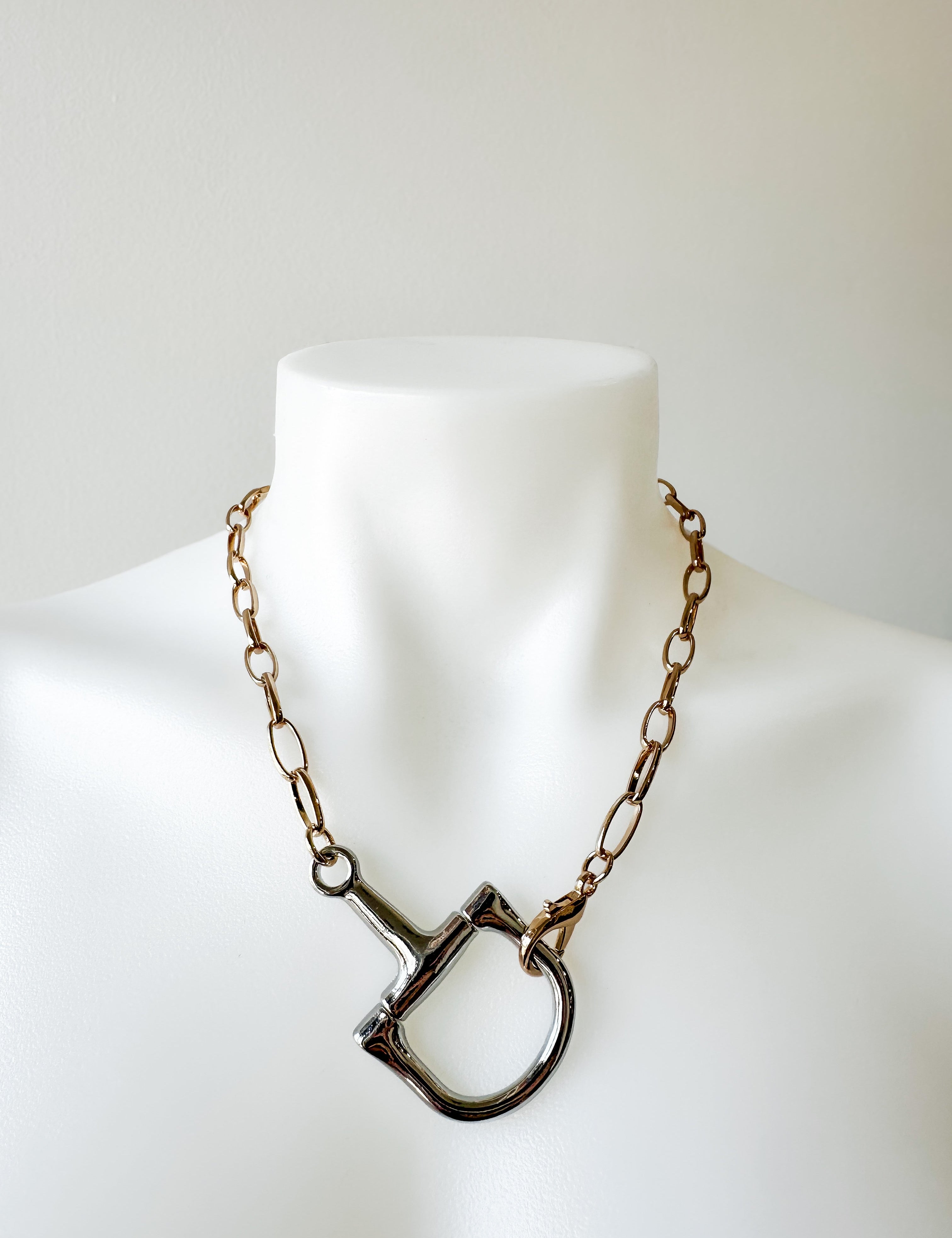 Two Tone Horsebit Necklace Rhodium