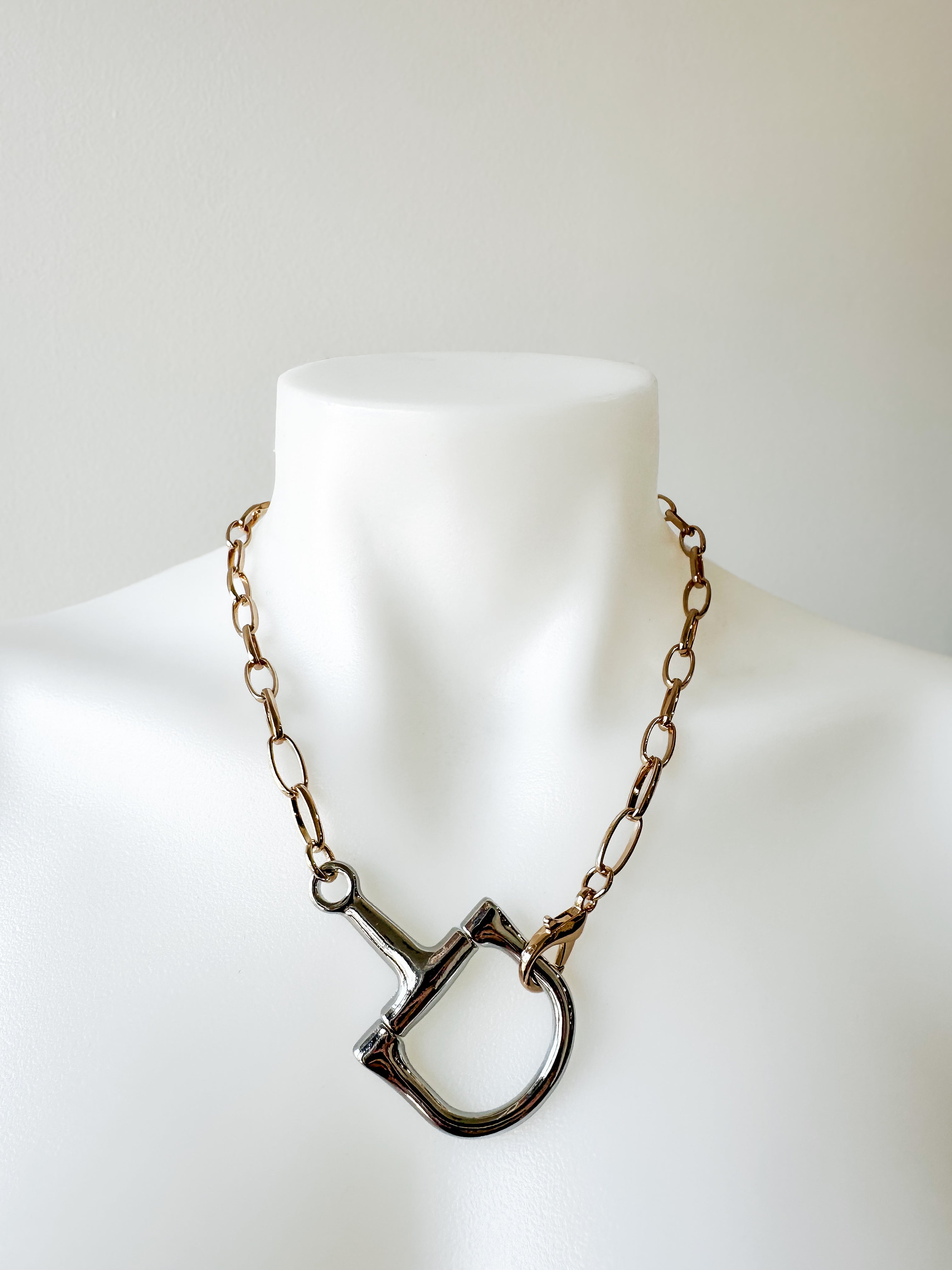 Two Tone Horsebit Necklace Rhodium